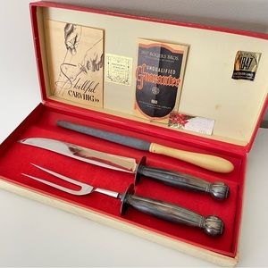 1847 rogers silverplate stainless carving set & sharpener vintage holiday